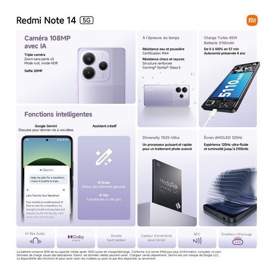 Xiaomi Redmi Note 14 5G 256 Go Noir