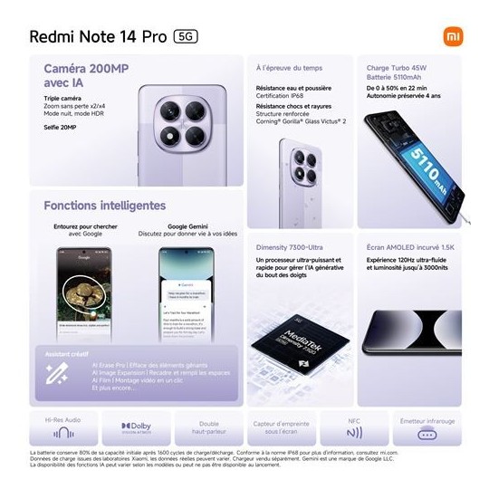 Xiaomi Redmi Note 14 Pro 5G 256 Go Noir